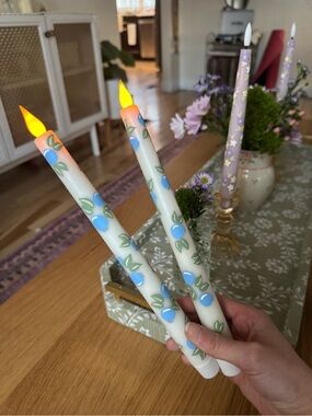 Hand painted battery taper candles